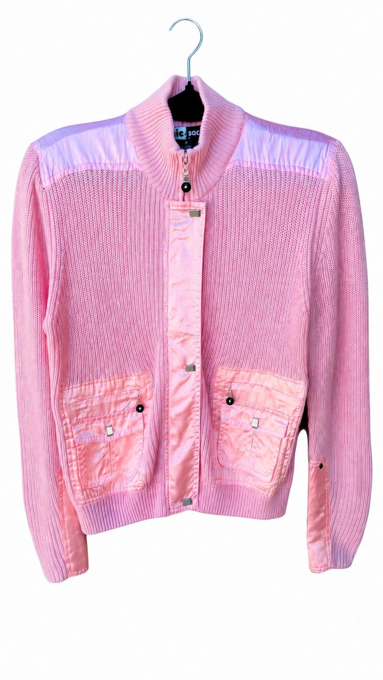 Jamie Sadock Pink Mixed-Media Knit Zip Jacket Size Small